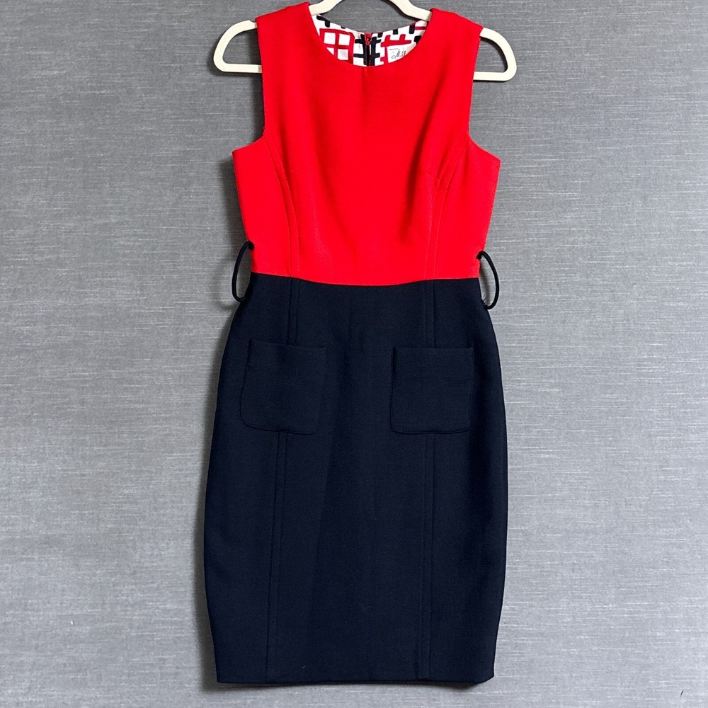 Milly Dress 2 Red Navy Career Sleeveless Pencil Retro Classic Tailored Bold Mod